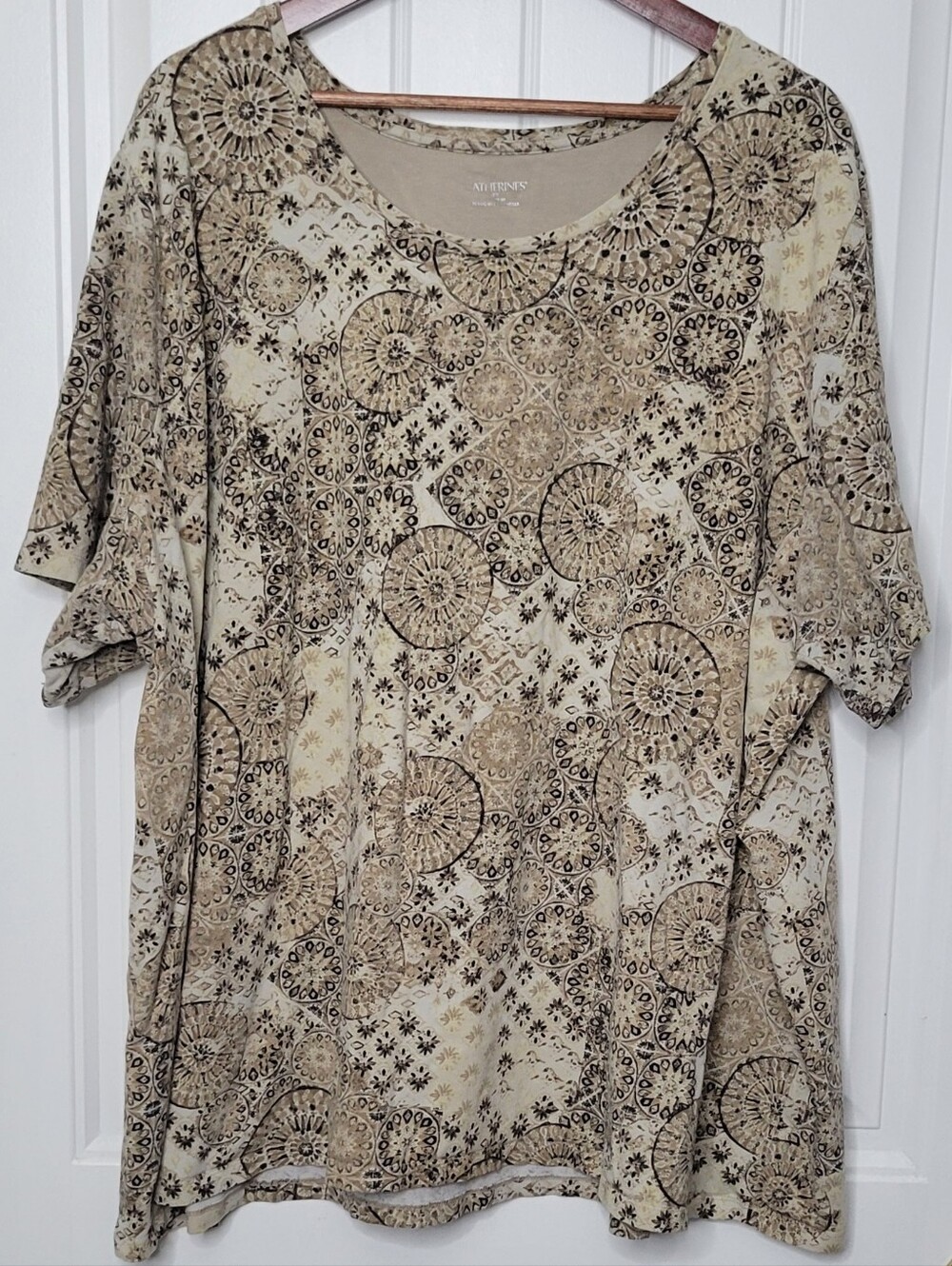 Catherines Beige and Taupe Medallion Scoop Neck Tunic